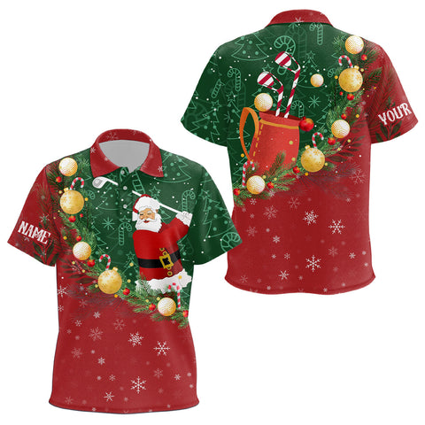 Golf Kids Polo Shirt Santa Playing Golf Red Green Christmas Custom Golf Shirts For Kid Golf Gifts LDT0943
