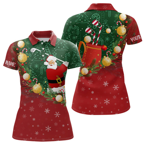 Santa Playing Golf Red Green Christmas Golf Polo Shirt Custom Golf Shirt For Women Golf Gifts LDT0943