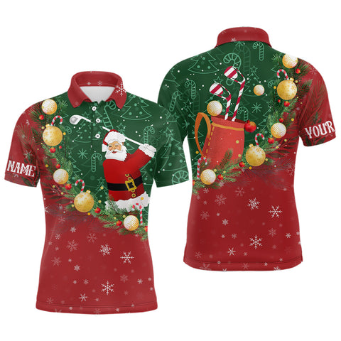 Santa Playing Golf Red Green Christmas Mens Golf Polo Shirt Custom Golf Shirts For Men Golf Gifts LDT0943