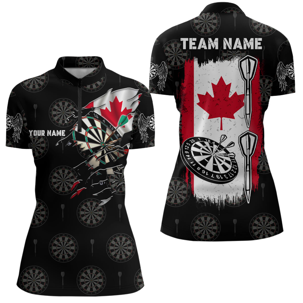 Personalized Retro Canada Flag Darts Quarter-zip Shirt Custom Patriotic Women Darts Jersey LDT0959