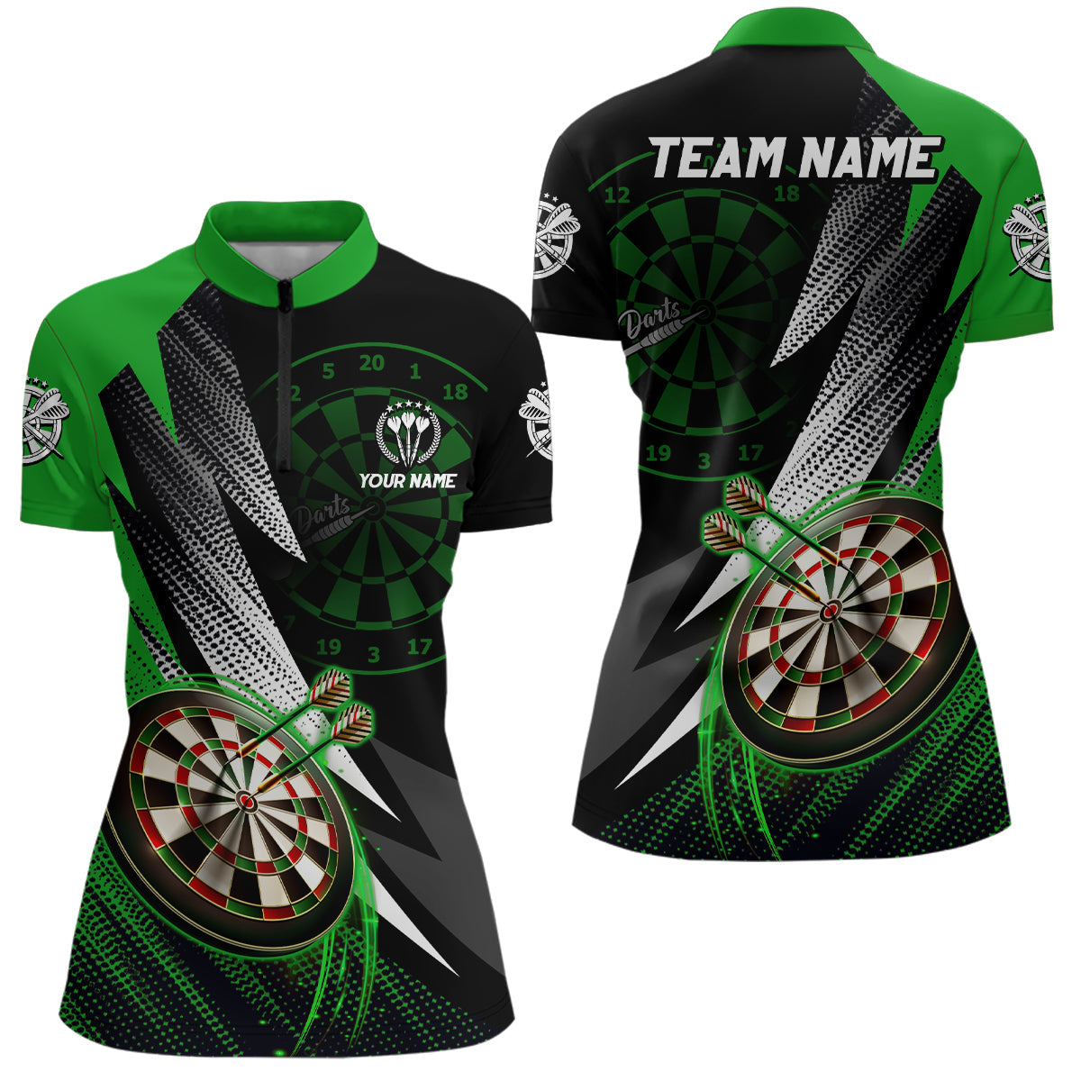 Personalized Green Black Darts Quarter Zip Shirt Custom Cool Darts Jersey Shirt For Women LDT0960