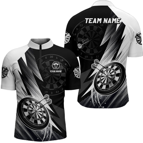 Personalized Black White Darts Quarter Zip Shirt Custom Cool Darts Jersey Shirt For Men LDT0961