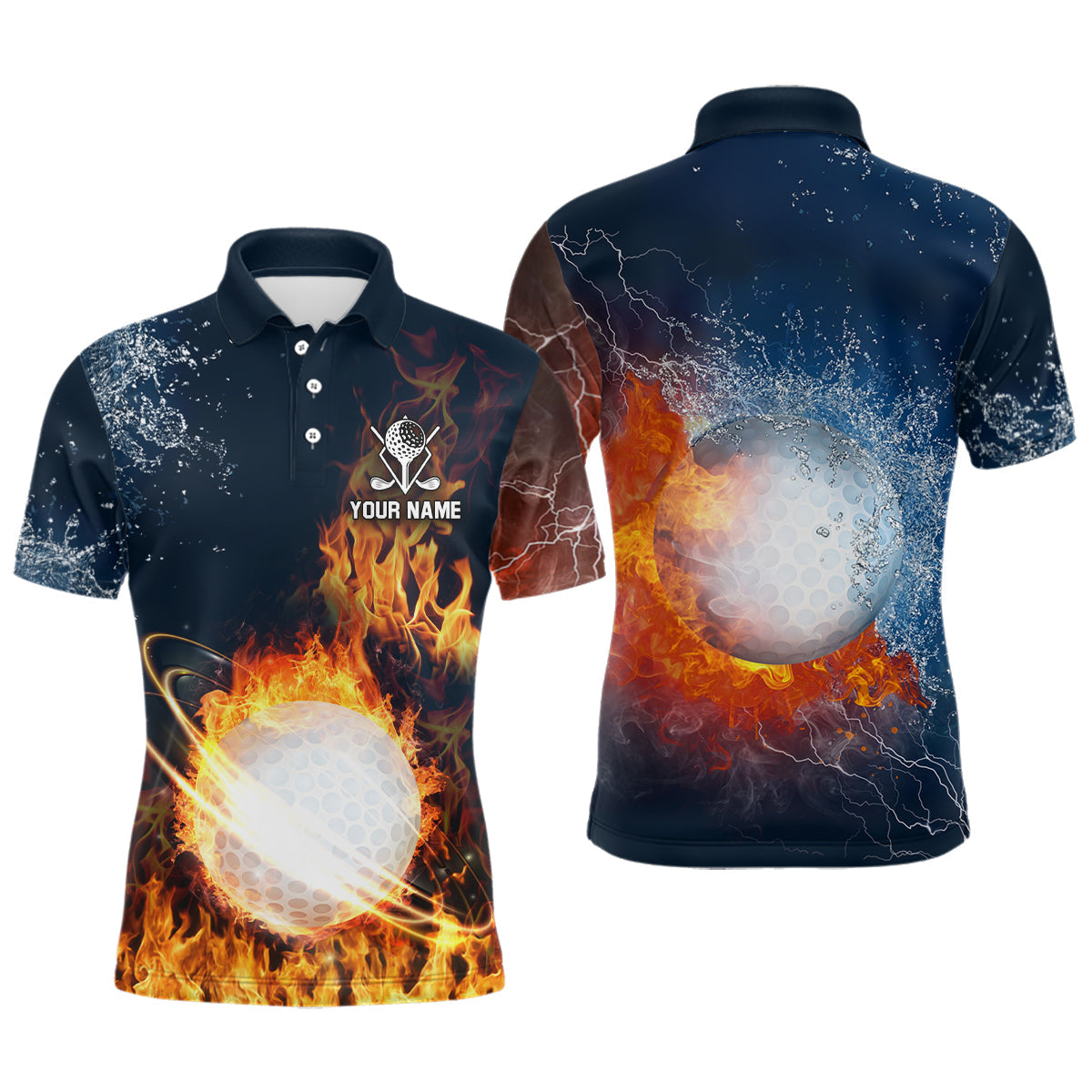 Fire And Water Golf Ball Custom Mens Polo Shirt Lightning Golf Shirts For Men Golf Gifts LDT0447