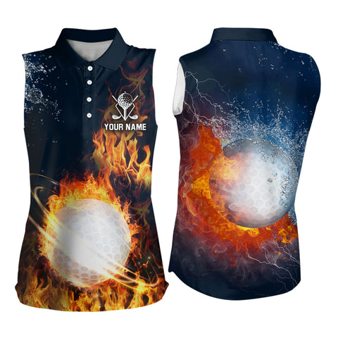 Fire And Water Golf Ball Custom Women Sleeveless Polo Shirt Lightning Golf Shirts For Women Golf Gift LDT0447