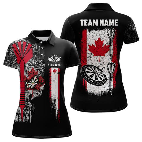 Canada Flag Skull Darts Polo Shirt Custom Patriotic Darts Shirts For Women Dart Jerseys LDT1404