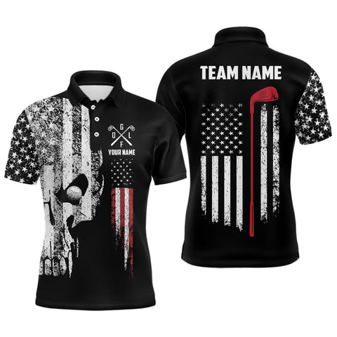 American Flag Skull Mens Golf Polo Shirts Custom Patriotic Scary Golf Shirts For Men Golf Gifts LDT1405