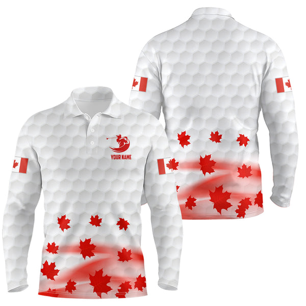 Canadian Flag Red Maple Leaves Mens Golf Polo Shirts Custom White Patriotic Golf Shirts For Men LDT0467