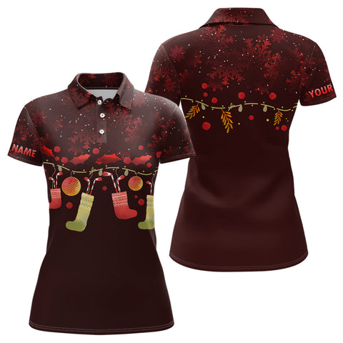 Personalized Red Christmas Womens Golf Polo Shirts Custom Christmas Golf Gift Idea For Women LDT0458