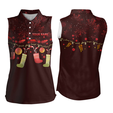 Personalized Red Christmas Womens Sleeveless Golf Shirts Custom Christmas Golf Gift Idea For Women LDT0458