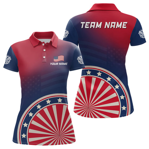Gradient American Flag Dartboard Womens Polo Shirt Custom Patriotic Dart Jerseys For Women LDT1003
