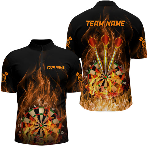 Fire Flame Dartboard Mens Darts Quarter-Zip Shirt Custom Dart Shirts For Men Dart Jerseys LDT1006