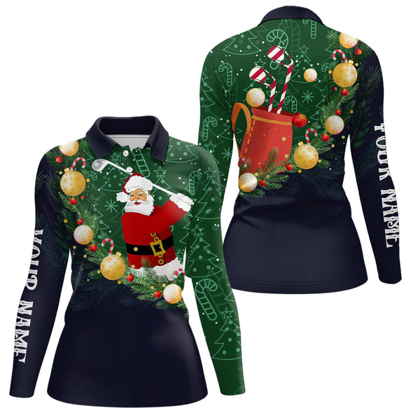 Santa Playing Golf Navy Womens Polo Shirts Christmas Golf Shirts For Women Best Golf Gifts LDT0478