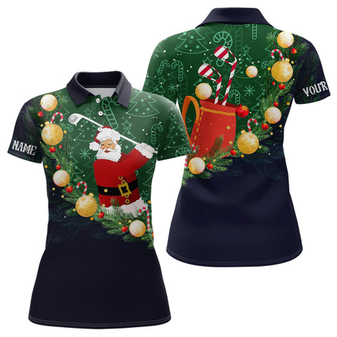 Santa Playing Golf Navy Womens Polo Shirts Christmas Golf Shirts For Women Best Golf Gifts LDT0478