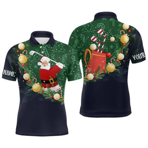 Santa Playing Golf Navy Mens Polo Shirts Christmas Golf Shirts For Men Best Golf Gifts LDT0478