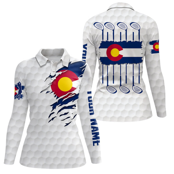 Colorado Flag Golf Pattern White Polo Shirt Custom Golf Shirts For Women Patriotic Golf Gifts LDT0785