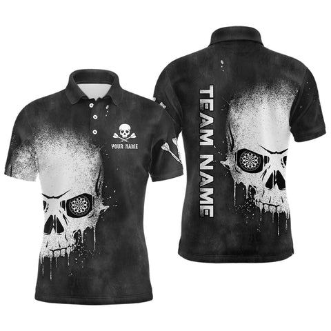 Smoke Skull Black White Mens Darts Polo Shirt Custom Dart Shirt For Men Scary Dart Jerseys LDT1007