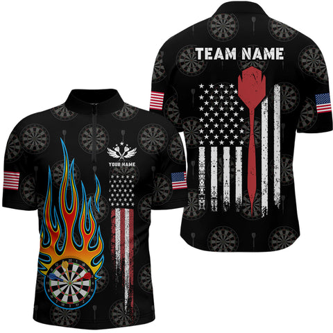 Flame Darts American Flag Darts Quarter Zip Shirt Custom Patriotic Dart Jerseys For Men LDT1008