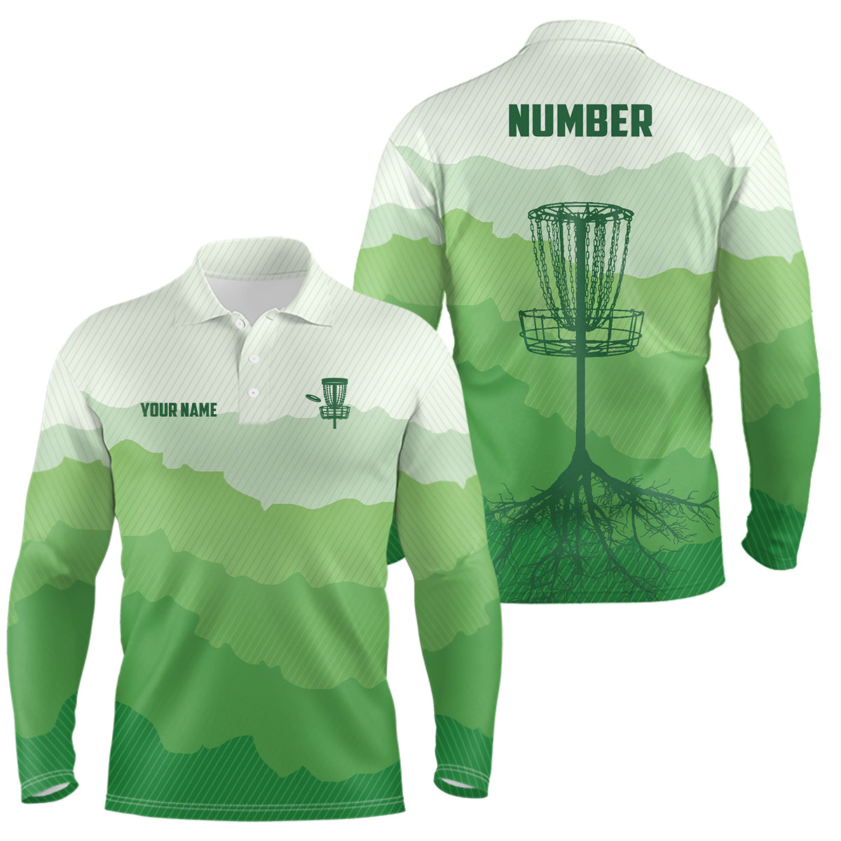 Green Sunset Customized Mens Disc Golf Polo Shirt Number Disc Golf Tops For Men Disc Golf Basket LDT1011