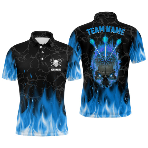 Blue Flame Skull Mens Darts Polo Shirt Custom Scary Darts Shirt For Men Dart Jerseys LDT1422