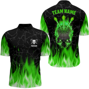 Green Flame Skull Darts Quarter Zip Shirt Custom Scary Darts Shirt For Men Dart Jerseys LDT1423