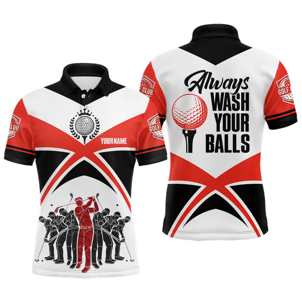 Always Wash Your Balls Golf Polo Shirts Custom Orange Black Golf Shirts For Men, Golf Gifts LDT0212