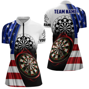 American Flag Women Darts Quarter-Zip Shirt Custom Darts Shirt For Dart Lovers Dart Jersey LDT0798