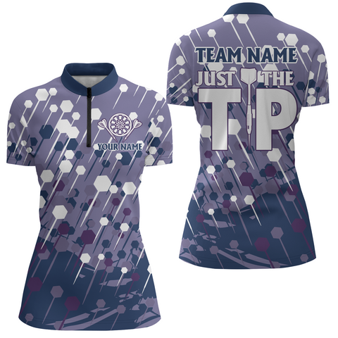 Navy Purple Darts Quarter-Zip Shirts Cool Darts Shirt For Women Dart Jersey For Team LDT0393