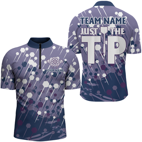 Navy Purple Darts Pattern Quarter-Zip Shirts Cool Darts Shirt For Men Dart Jersey For Team LDT0393