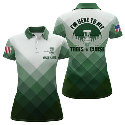 I'm Here To Hit Trees & Curse Green Disc Golf Shirt Custom Geometric Disc Golf Tops For Women LDT0516