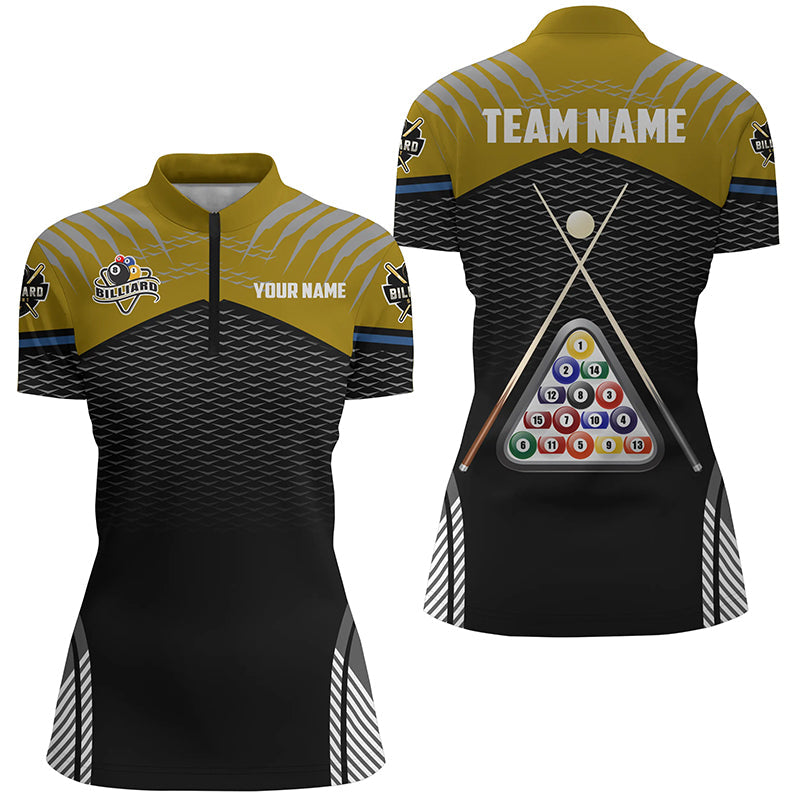 Personalized Sport Yellow 8 Ball Billiard 3D Quarter-Zip Shirts For Women, Billiard Balls Jerseys VHM1028