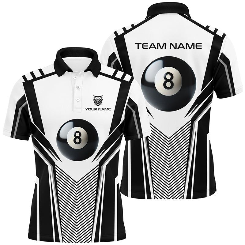 Personalized White Black 8 Ball Billiard 3D Polo Shirts For Men, Custom Pool Billiard Balls Jerseys VHM1036