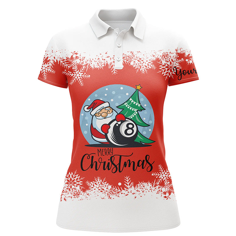Personalized Merry Christmas 8 Ball Billiard Polo Shirts For Women, Custom Christmas Billiard Shirts VHM0664