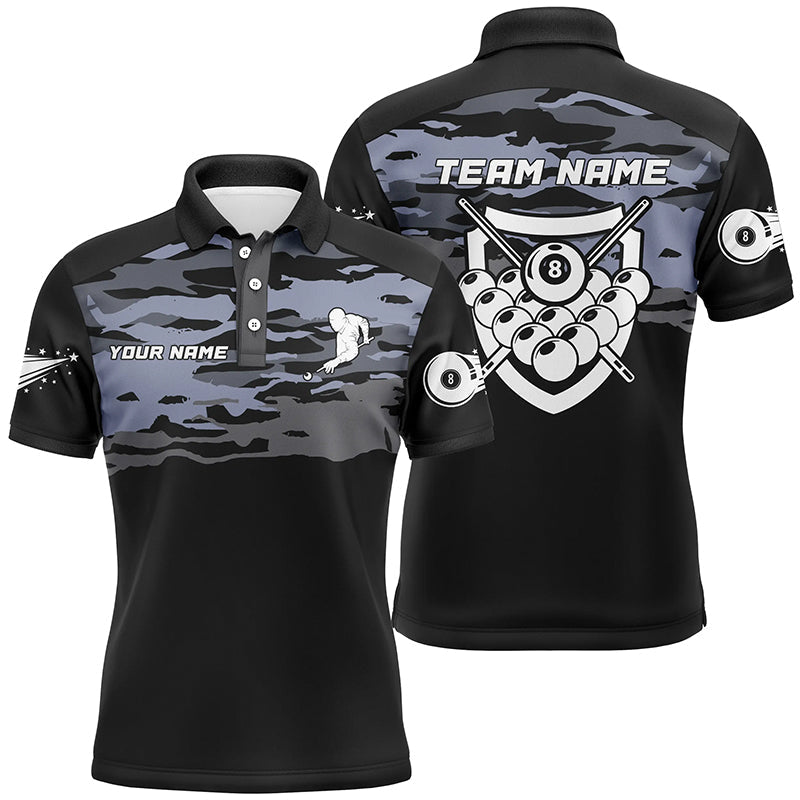 Personalized Silver Lighting 8 Ball Black Billiard Polo Shirts For Men, Custom Billiards Jerseys  VHM0525