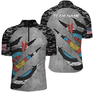 Personalized Retro Camo Target Archery 3D Quarter-Zip Shirts For Men Custom US Flag Archery Jerseys VHM0555