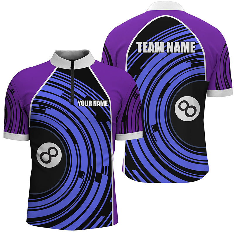 Personalized Purple Blue 8 Ball Billiard Quarter-Zip Shirts For Men Custom Mens Billiard Team Shirts VHM1127