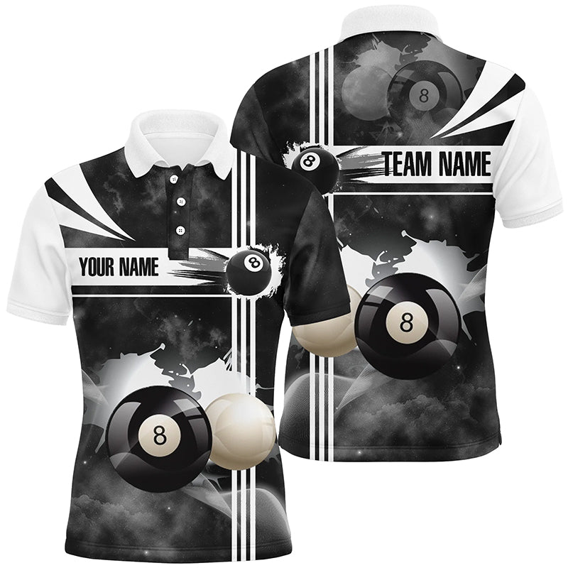 Personalized 8 Ball Pool Black White Billiard 3D Polo Shirts For Men, Custom Pool Balls Jerseys VHM0559