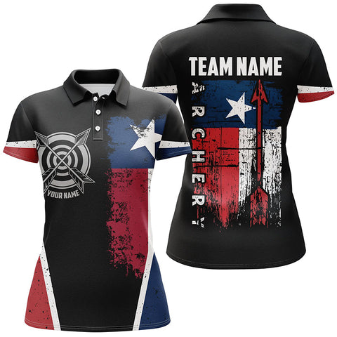 Personalized Vintage Texas Flag Target Archery Polo Shirts For Women Custom Patriotic Archery Shirts VHM0773