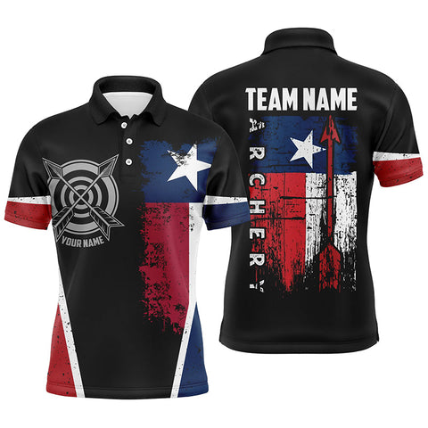 Personalized Vintage Texas Flag Target Archery Polo Shirts For Men Custom Patriotic Archery Shirts VHM0773