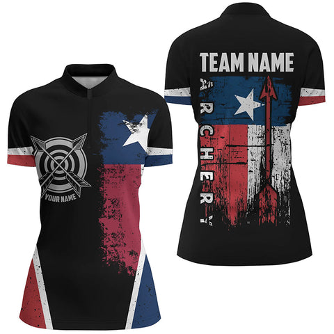 Personalized Vintage Texas Flag Target Archery Quarter-Zip Shirts For Women, Patriotic Archery Shirts VHM0773