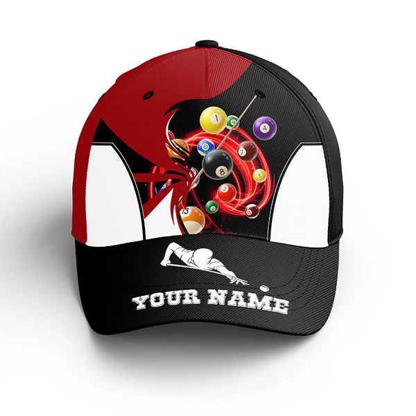 Personalized Red Black Billiard Balls Hats Cap For Players Billiards, Adjustable Top Hat Billiards VHM0453