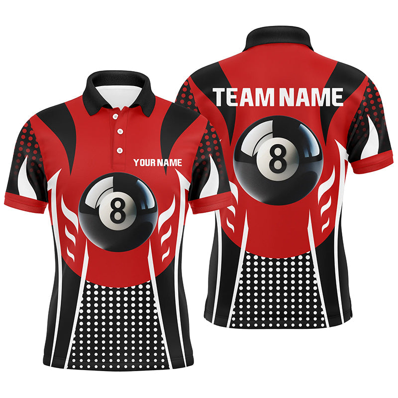 Personalized Red Black 8 Ball Billiard 3D Polo Shirts For Men, Custom Billiards 8 Ball Pool Jerseys VHM1037