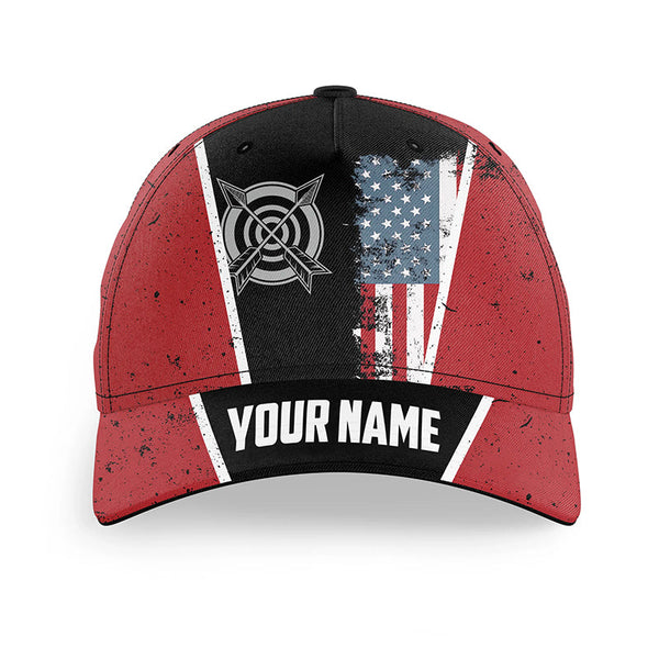 Personalized Vintage American Flag Target Archery Hats Cap For Players, Custom Red Black Archery Hats VHM0806