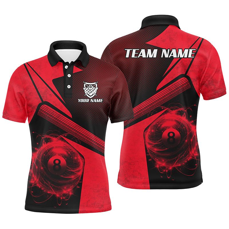 Personalized Sport Red 8 Ball Billiard 3D Polo Shirts For Men, Custom 8 Ball Pool Team Jerseys VHM1044