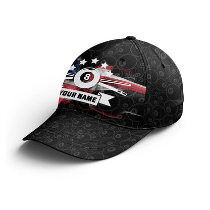 US Flag Smoke Pattern 8 Ball Pool Custom Billiard Team Baseball Cap Hats, Personalized Billiard Hats VHM0275