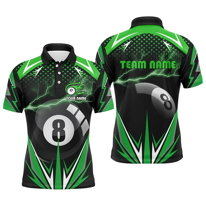 Personalized Billiard 8 Ball Pool Thunder Green Polo Shirts For Men, Custom Billiards 3D Shirts VHM0714