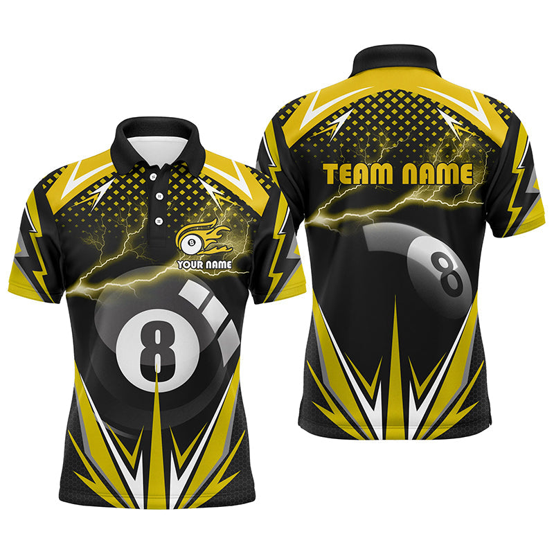 Personalized Billiard 8 Ball Pool Thunder Yellow Polo Shirts For Men, Custom Billiards 3D Shirts VHM0715