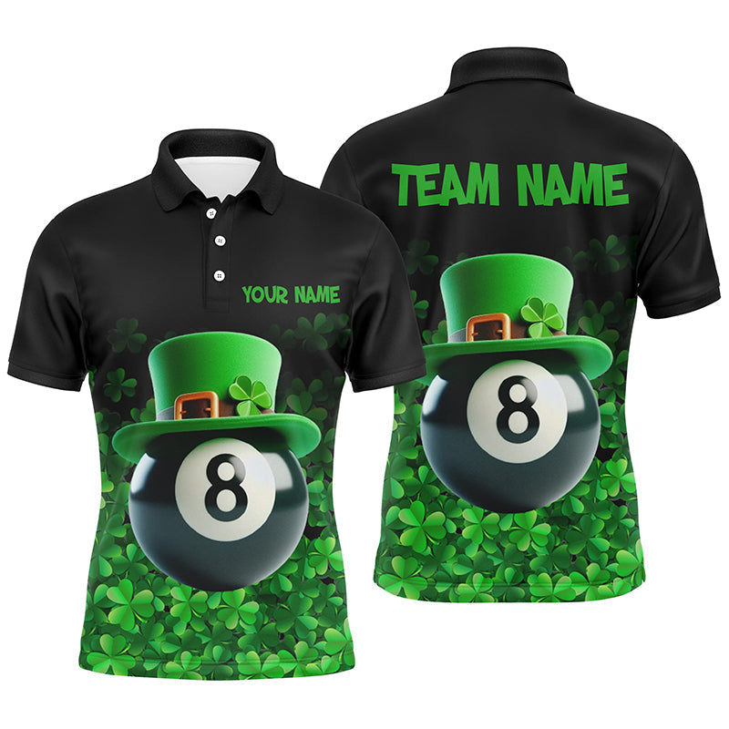 Personalized St Patrick's Day 8 Ball Pool 3D Polo Shirts For Men, Shamrock Billiard Team Jerseys VHM0996