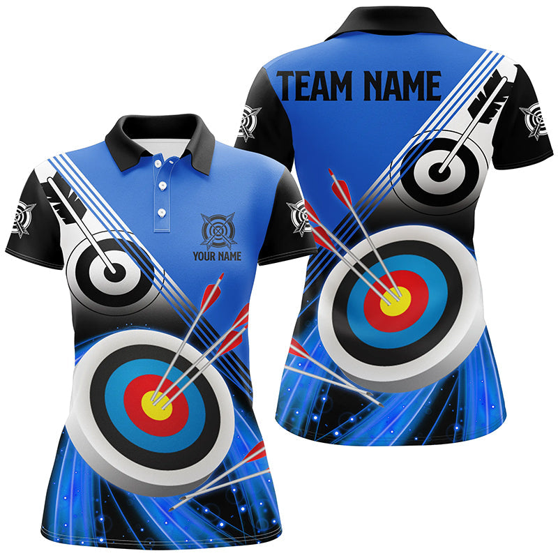 Personalized 3D Archery Target Blue Black Version Archery Polo Shirts For Women, Archery Jerseys VHM0552
