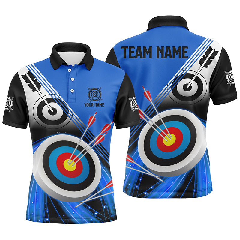 Personalized 3D Archery Target Blue Black Version Archery Polo Shirts For Men, Archery Jerseys VHM0552