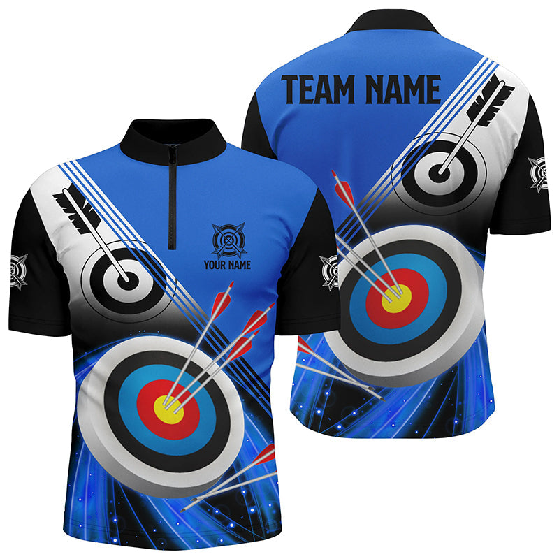 Personalized 3D Archery Target Blue Black Archery Quarter-Zip Shirts For Men Custom Archery Jerseys VHM0552